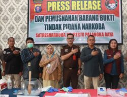 Bersinergi, Polresta Palangka Raya Musnahkan Ratusan Gram Barang Bukti Narkotika Hasil Pengungkapan Lima Kasus